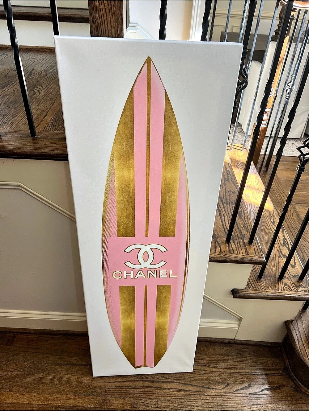 Chanel Pink & Gold Surfboard Wall Art Like New